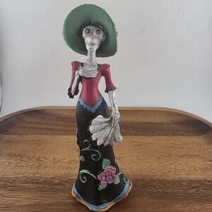 Skeleton Lady in Black  Dress Day of the Dead Dia de‎ Los Muertos Figurine 6.5"
